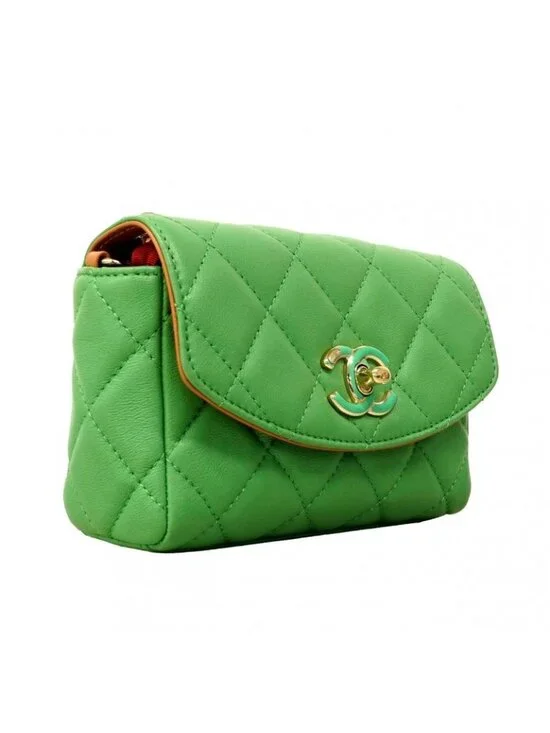 Chanel Shoulder Bag Mini Quilted Lambskin Green Champagne Gold - Picture 2 of 10